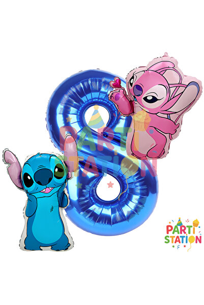Parti Station Stitc & Angel 8 Yaş Balon Seti – Lacivert 8 Rakam Folyo Balon