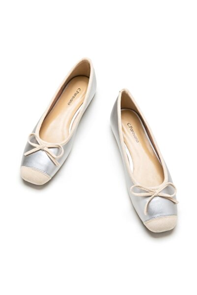 C Paravano C.Paravano Ballerinas, Square Toe, Silver, 39 EU