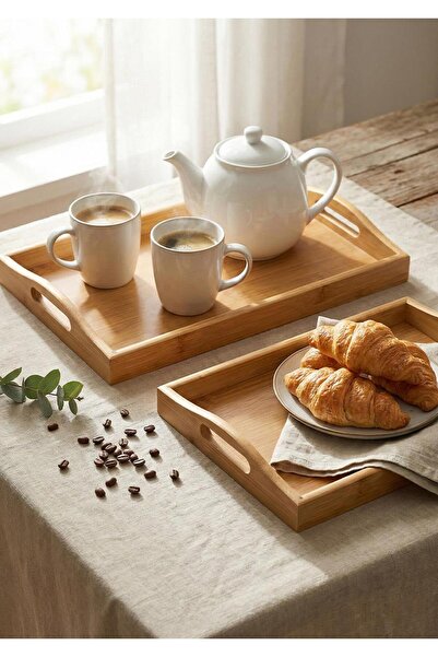 HomeTarz طقم صواني من الخيزران - 2 قطعة