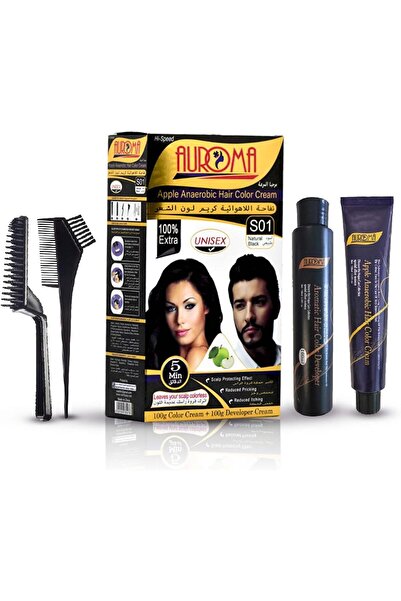AUROMA Natural Black Apple Anaerobic Hair Color Cream For Unisex (2x100ml)