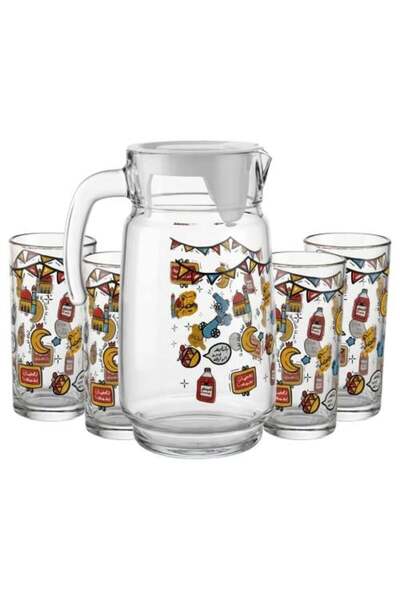 Generic طقم إبريق زجاجي مع 4 أكواب رمضانية