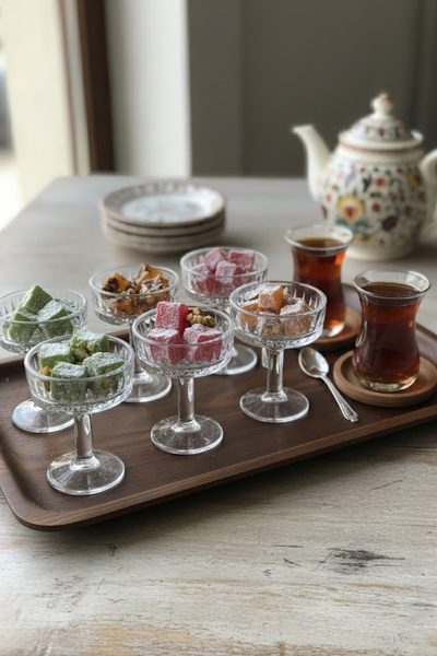 Nuha Home 6'lı Cam Ayaklı Kahve Yanı Mini Lokumluk & Dekoratif Kahvaltılık Ka...