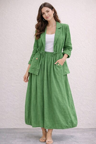 AGORATEKSTİL Women's New Season 100% Cotton Fabric Drawstring Jacket and Doub...