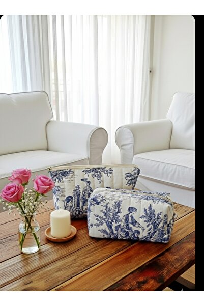 Mufincollection Синьо-кремовий набір з двох косметичок з візерунком «туаль» –...