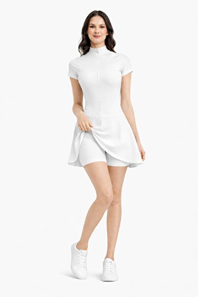 DALİAYILDIZ Women's Zipper Detailed Shorts Skirted Jumpsuit Swimsuit