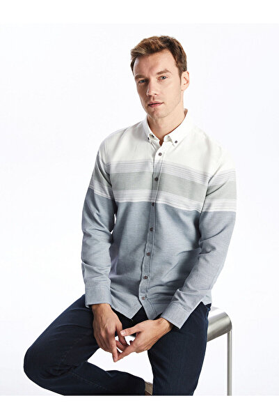 LC Waikiki Nevavm Regular Fit Long Sleeve Striped Men's Shirt with Difference