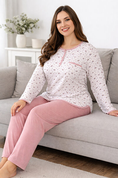 Aydoğan Plus Size Women's Long Sleeve Crochet Detailed Cotton Pajama Set 2506...