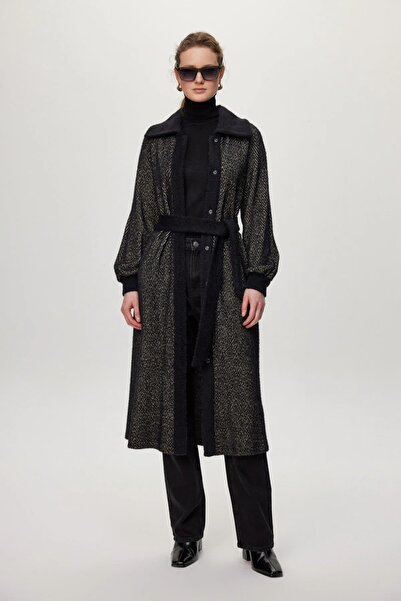 Zühre Hooded Belt Detailed Black/Beige Giy Çık Gç-0221