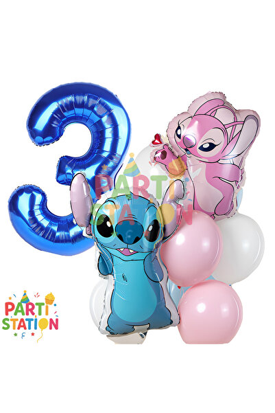 Parti Station مجموعة بالونات عيد الميلاد بعمر 3 سنوات بتصميم ستيتش، 7 قطع