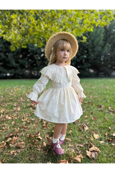 Karaniko Kids Rochie pentru fete cu guler și mâneci decorate cu dantelă