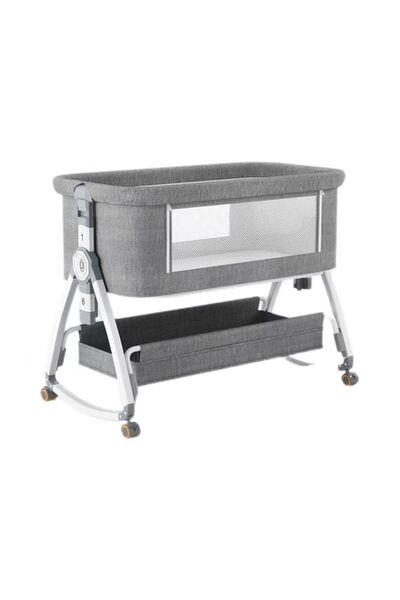 Genaric Adjustable side crib with storage basket and detachable mosquito net