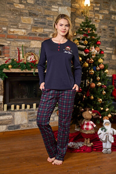 Aqua 26201 Set de pijamale pentru femei, cu guler cu nasturi și mâneci lungi