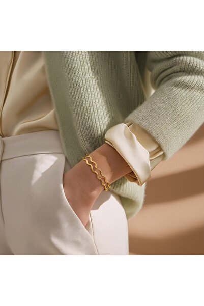 İLHAN 925 SİLVER 925 Ayar Gümüş Dalga Form Minimal Bileklik