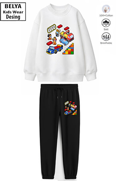 Belya Kids Wear Boys' Cotton Fabric Lego Design Top and Bottom Set with Elast...