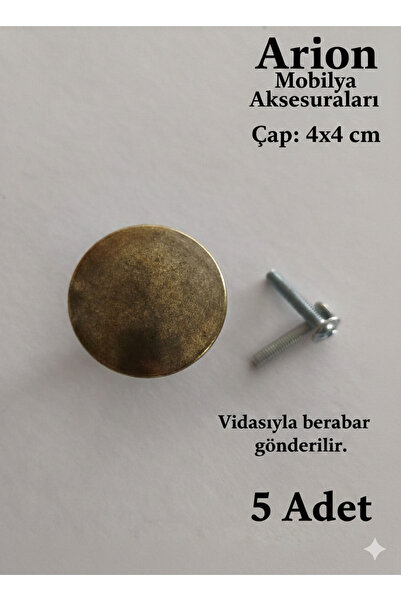 Arion 5 Adet Lüks ESKİTME ANTİK SARI Metal Düğme Çekmece, Dolap, Mutfak, Vest...