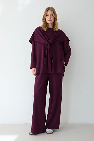 Melike Tatar Modal Shawl Set Mürdüm 2695