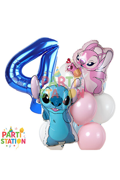 Parti Station مجموعة بالونات عيد ميلاد بعمر 4 سنوات بتصميم ستيتش، 7 قطع