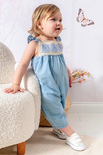 Mert Baby Denim Overalls with Knitted Detail and Bandana for Baby Girl, 100% ...
