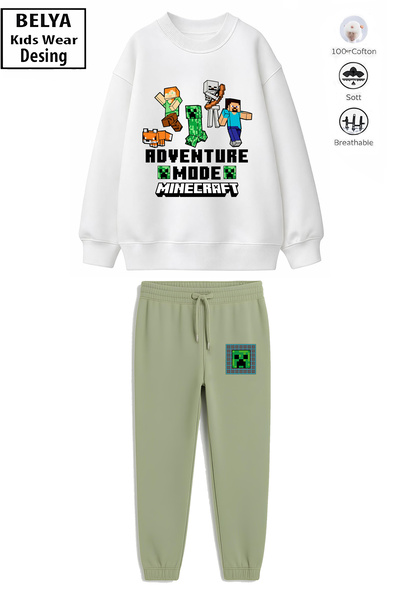 Belya Kids Wear Boy's Cotton Fabric Minec Design Top and Bottom Set with Elas...