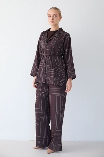 Melike Tatar Patterned Suit Brown 2626
