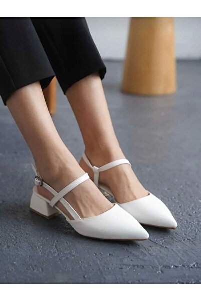 doğan gurup Cilt mat Beyaz sivri burun kısa blok topopuklu kadın ayakkabı