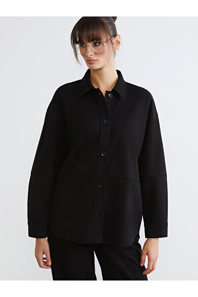 LC Waikiki Nevavm Oversize Women's Suede Look Shirt with a Difference