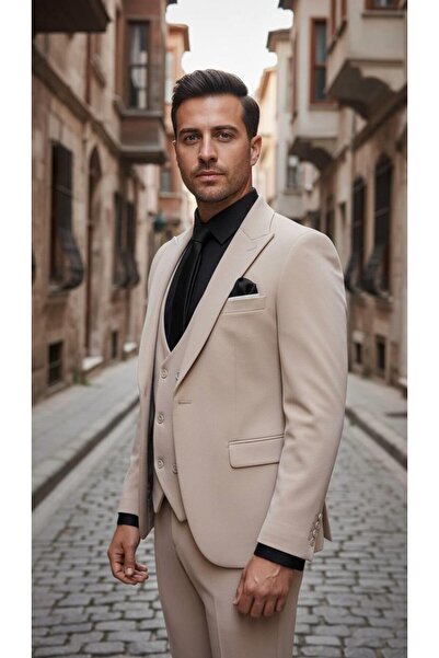 Salihtarzz Takım Elbise SlimFit Krem Yelekli SD42315