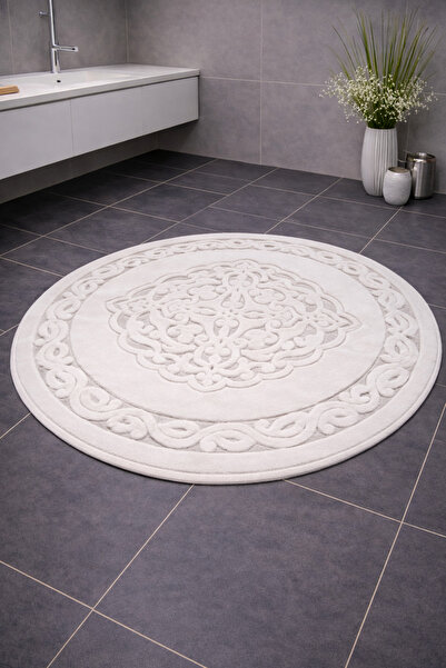 SN COTTONIA HOME Yıkanabilir Yumuşak Banyo Paspas 120 x 120 Yuvarlak