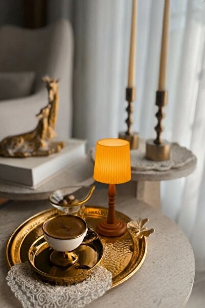 remonz Dekoratif Ahşap Gövdeli Mini Masa Lambası - 18 cm Pilli Gece Lambası