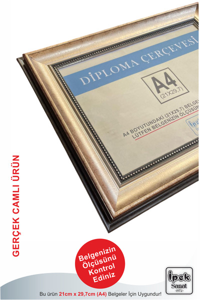 İpek Sanatsal A4 Boyutunda Gerçek Camlı Diploma ve Sertifika Çerçevesi 21x30 ...