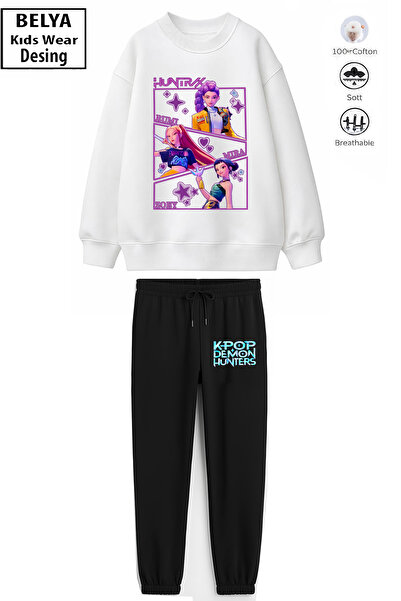 Belya Kids Wear Girl's Cotton Fabric Huntrıx1 Design Elastic Cuffed Top and B...