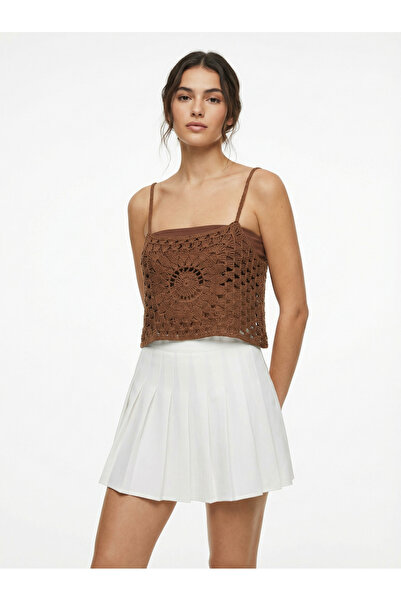 DM DİLAN MODA Women's Crochet Standard Size Adjustable Straps Crop Blouse