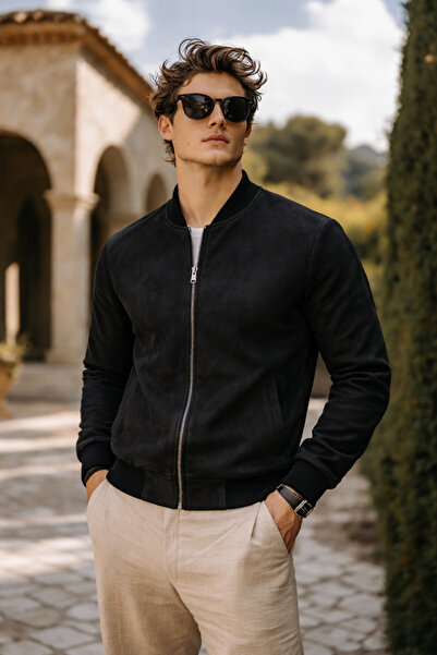 comstar Men's Premium Comfort Basic Nubuck Suede Black Jacket