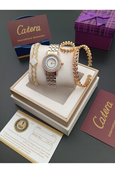 KM Women's set: Katira brand watch, bracelet, and ring & crystal bracelet