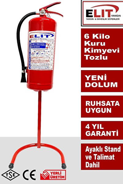 ELİT YANGIN VE GÜVENLİK SİSTEMLERİ 6 Kg Tozlu Yangın Söndürme Tüpü Ayaklı Sta...