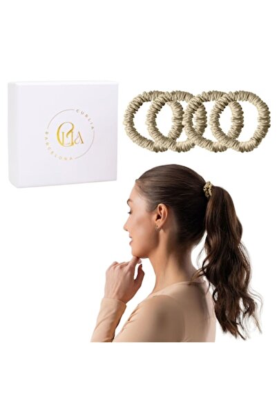 OEM Set of 4 Hair Ties, CurLia, 100% Mulberry Silk, Beige