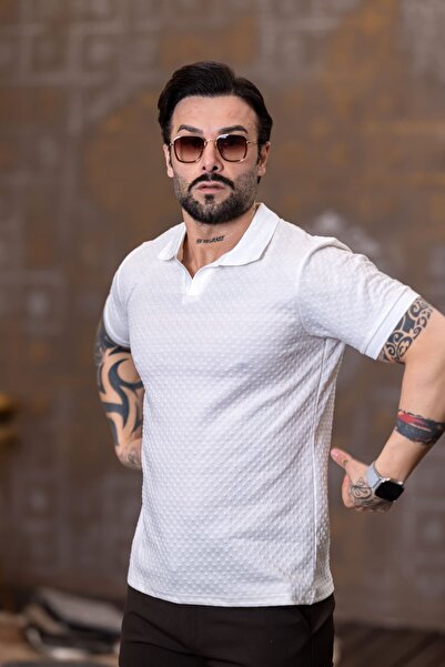 VALERİO MEN Knitwear Collar Diamond Pattern Tshirt