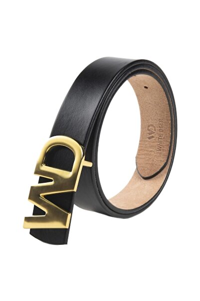 WHITE DEER Men's Belt, White Deer, Black Leather, 130 cm