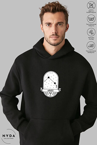 Nyda Collections Unisex Hoodie Μακρυμάνικο με στάμπα Aries Koç, με κουκούλα, ...