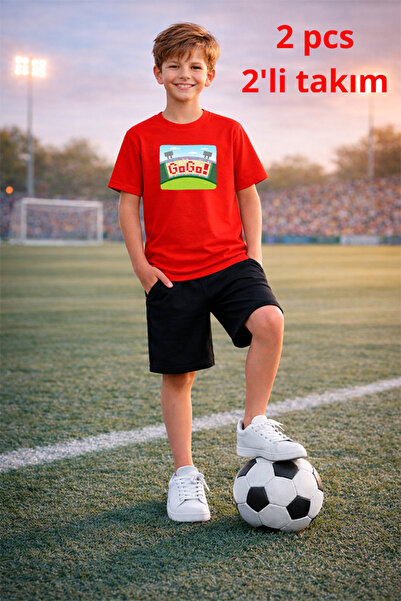 genosha Set de tricou și pantaloni scurți 2 în tricou cu tematică fotbal cu i...