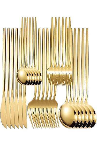 Roomlyne 32pcs Stainless Steel Cutlery Set, Knife Fork Spoon Set, Suitable Fo...