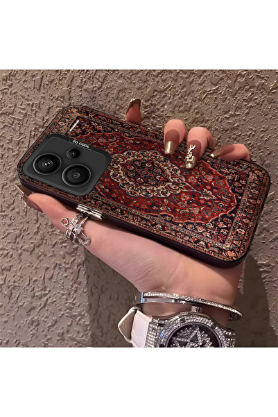 Hontinga Redmi Note 13 Pro Plus 5G Uyumlu Kilim Desenli Silikon Kenar Sert Ar...