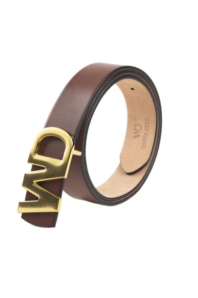 WHITE DEER Men's Belt, White Deer, Leather, Brown, 125cm
