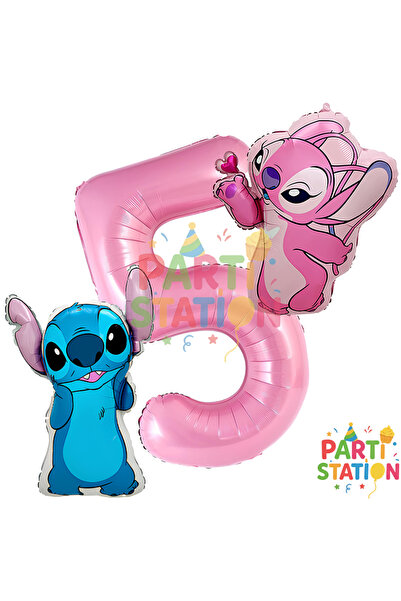 Parti Station Stitc ve Angel Balon 5 Yaş Doğum Günü Seti Pembe Rakam 5 Folyo ...