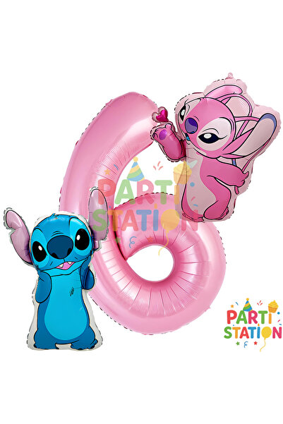 Parti Station Stitc ve Angel Balon 6 Yaş Doğum Günü Seti Pembe Rakam 6 Folyo ...