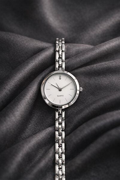İnogge Prodas Silver Minimal White Dial Stone Detailed Premium Women's Wristw...
