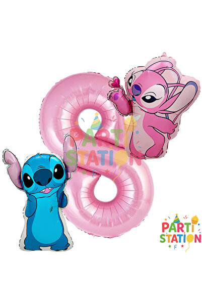 Parti Station Stitc ve Angel Balon 8 Yaş Doğum Günü Seti Pembe Rakam 8 Folyo ...