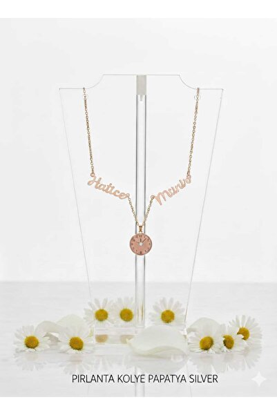 Papatya Silver 925 Ayar Kişiye Özel 2 İsimli Özel 0,03 CT Pırlanta Saatli Sin...