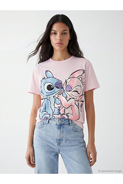 LC Waikiki Peak New Season Crew Neck Stitch and Angel Printed Women's T-Shirt