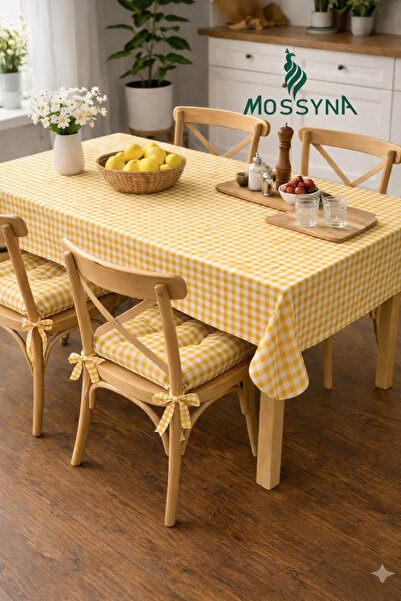 Mossyna Față de masă premium Duck Bezi Pötikareli și set de 4 perne din silic...